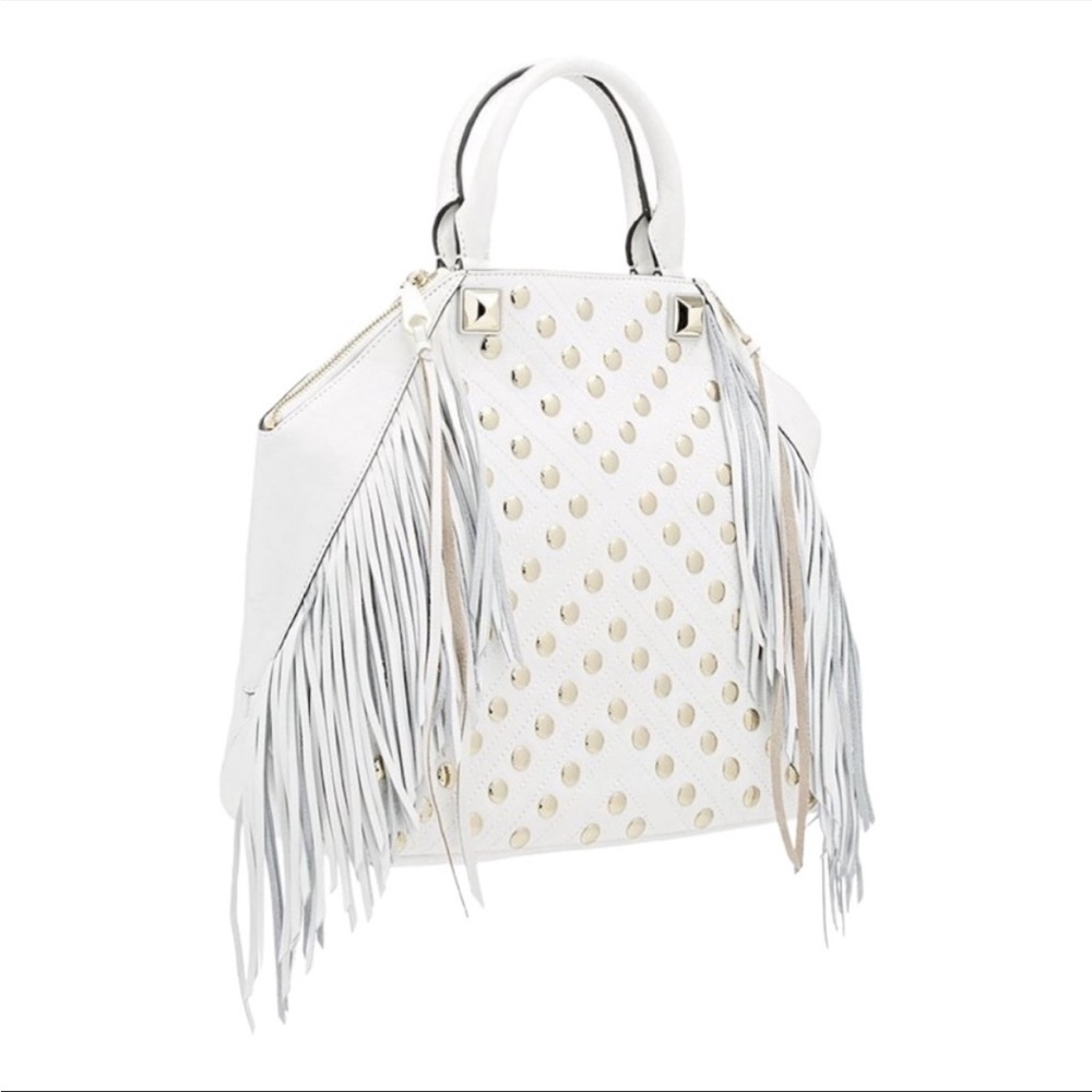 Rebecca Minkoff White Fringe Gold Studed Purse - Picture 2 of 5